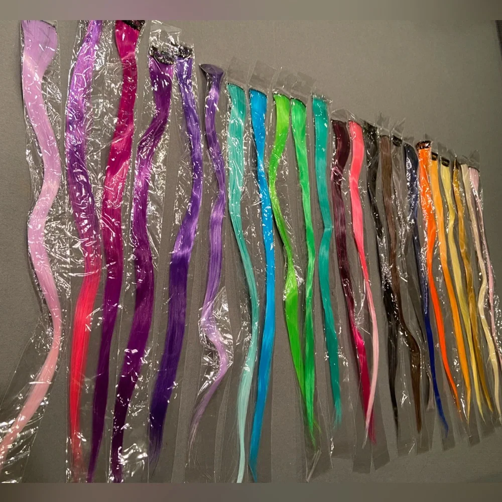 23 Hair Extensions Clip In Colorful 21” long New Never Used‎
